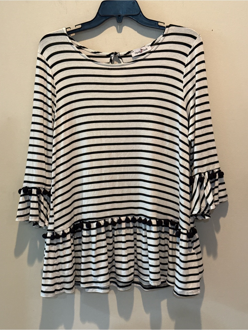 Black & White Striped Ruffle Hem Tunic Top